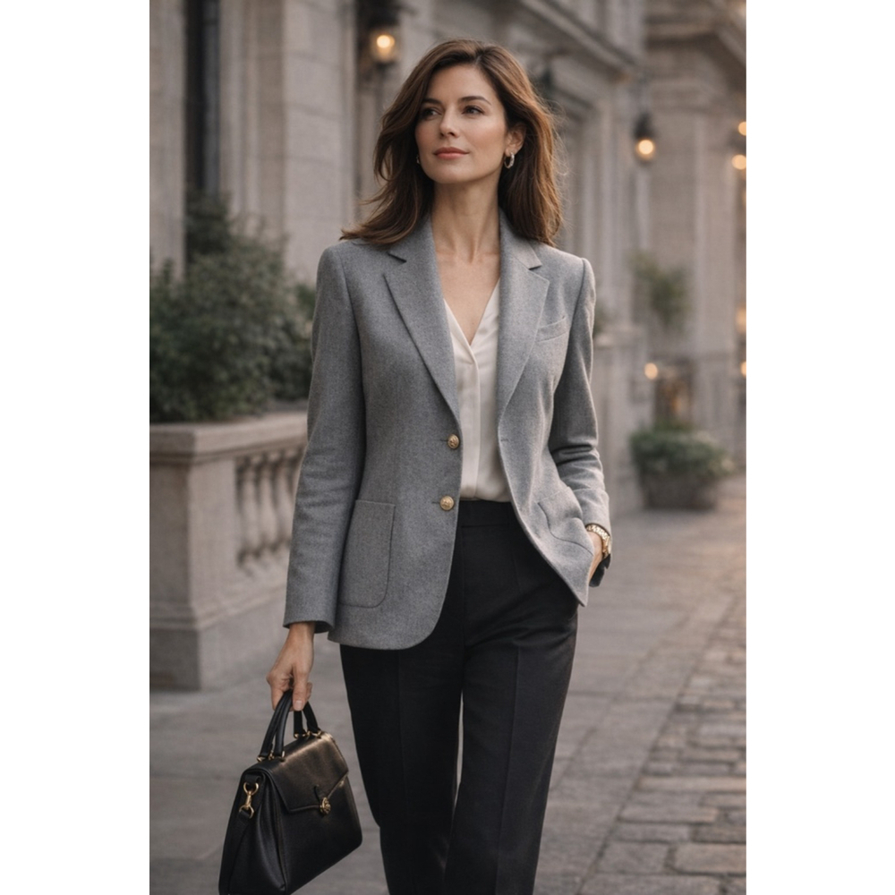 VTG Aquascutum Blazer W 10 Wool Gold Crest Buttons Sloane Ranger Old Money Grey